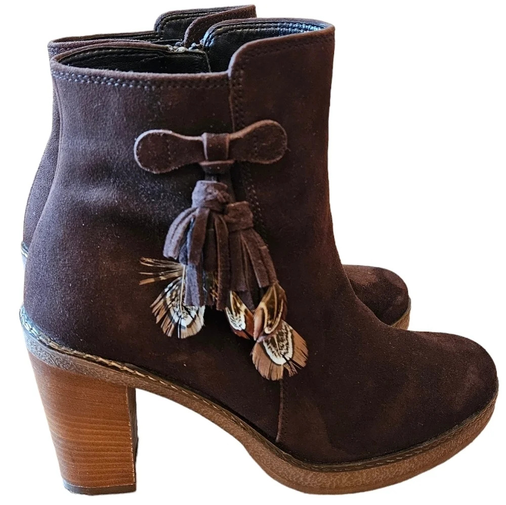 Gabor Brown Suede Leather Boho Ankle Boots High Heel Platform Booties Size  37. - Picture 7 of 13